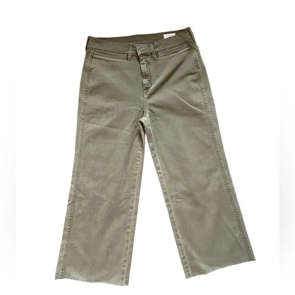 AYR Women’s Khaki Green Straight Wide Leg Cropped Cut Off Pants - Size 29S - Picture 1 of 10